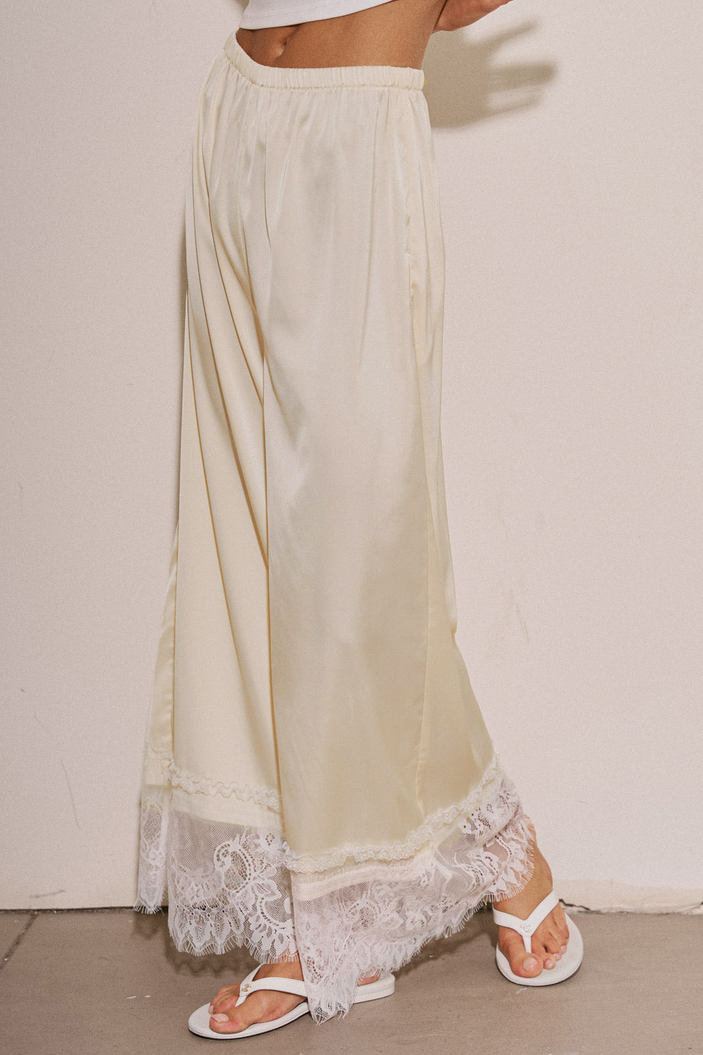 Summer Satin Lace Wide Pants