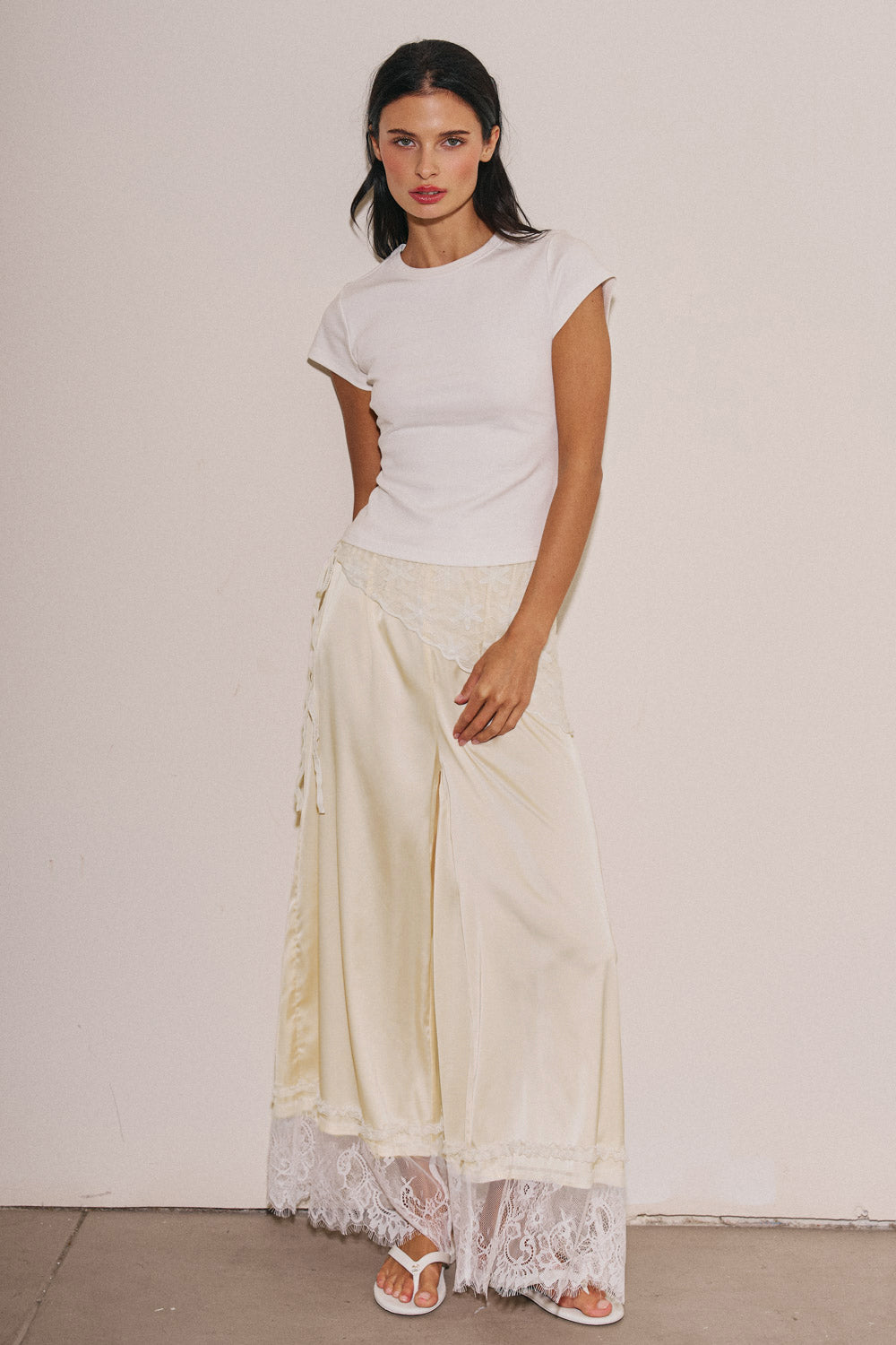 Summer Satin Lace Wide Pants