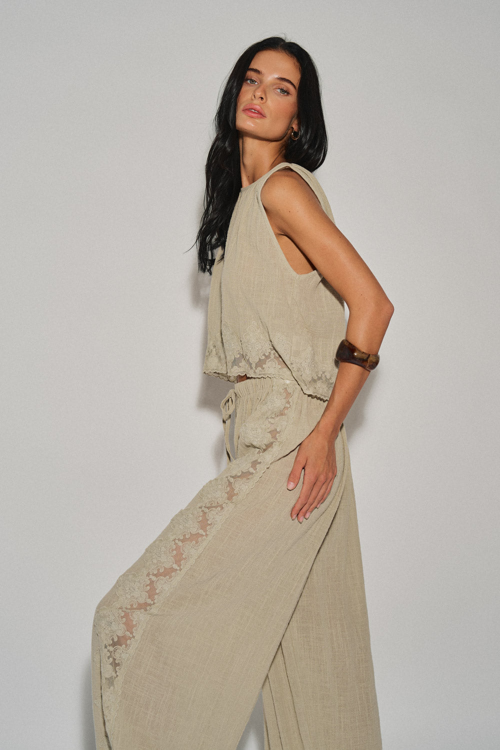 Liliana Linen Lace Crop Set