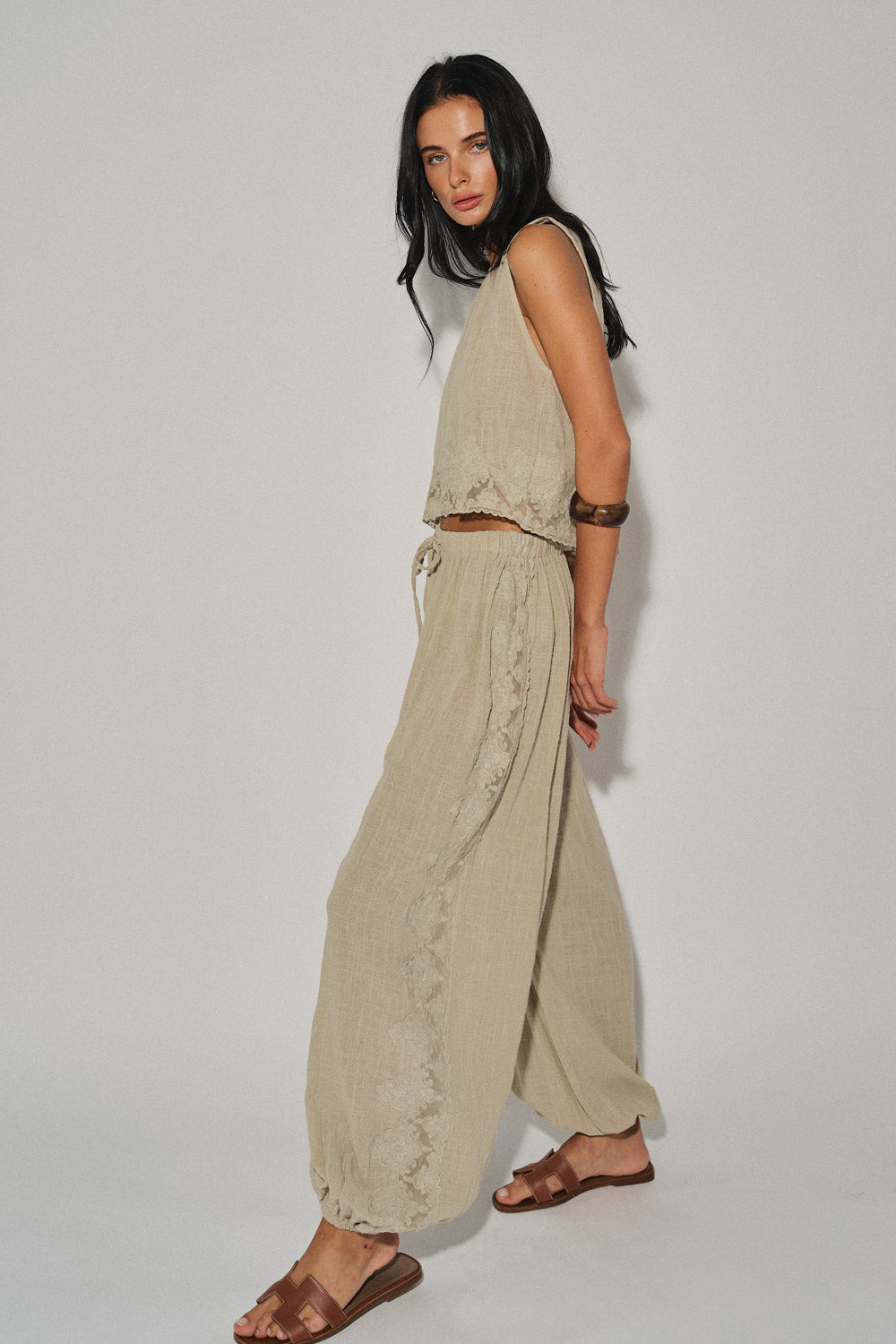 Liliana Linen Lace Crop Set
