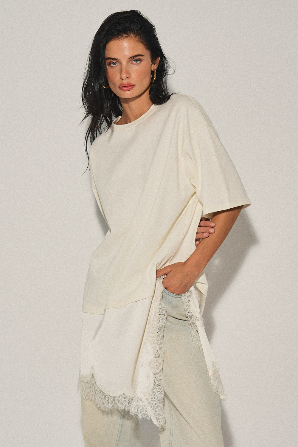 Maya Satin Lace Trim T-shirt